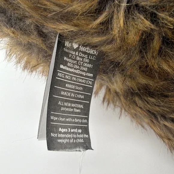 Melissa and Doug 22-inch Plush Sloth Stuffed Animal with Attaching Hands, Brown - Picture 7 of 8